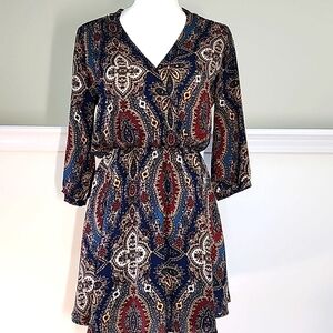 Nordstrom Lush Boho colorful vibrant print lightweight flowy women's dress SZ S